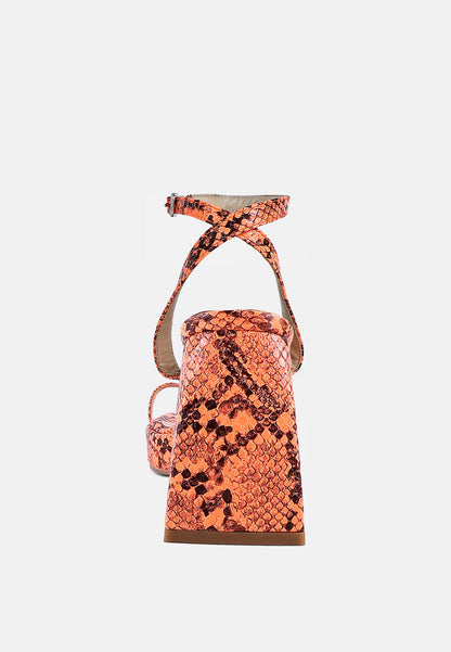 Such Flirt Snake Print Triangular Block Heel Sandals