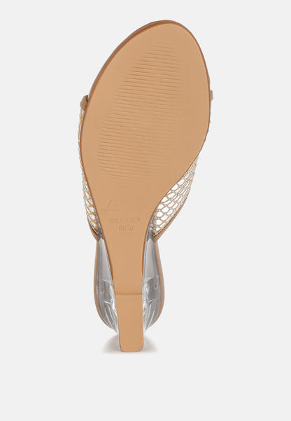 Tempra Mesh Clear Heel Wedge Sandals