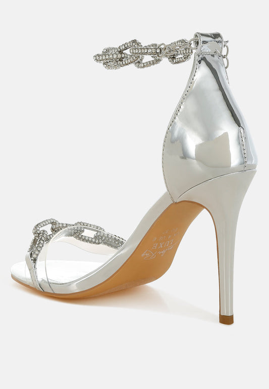 Traben Rhinestones Chain Metallic Stiletto Sandals