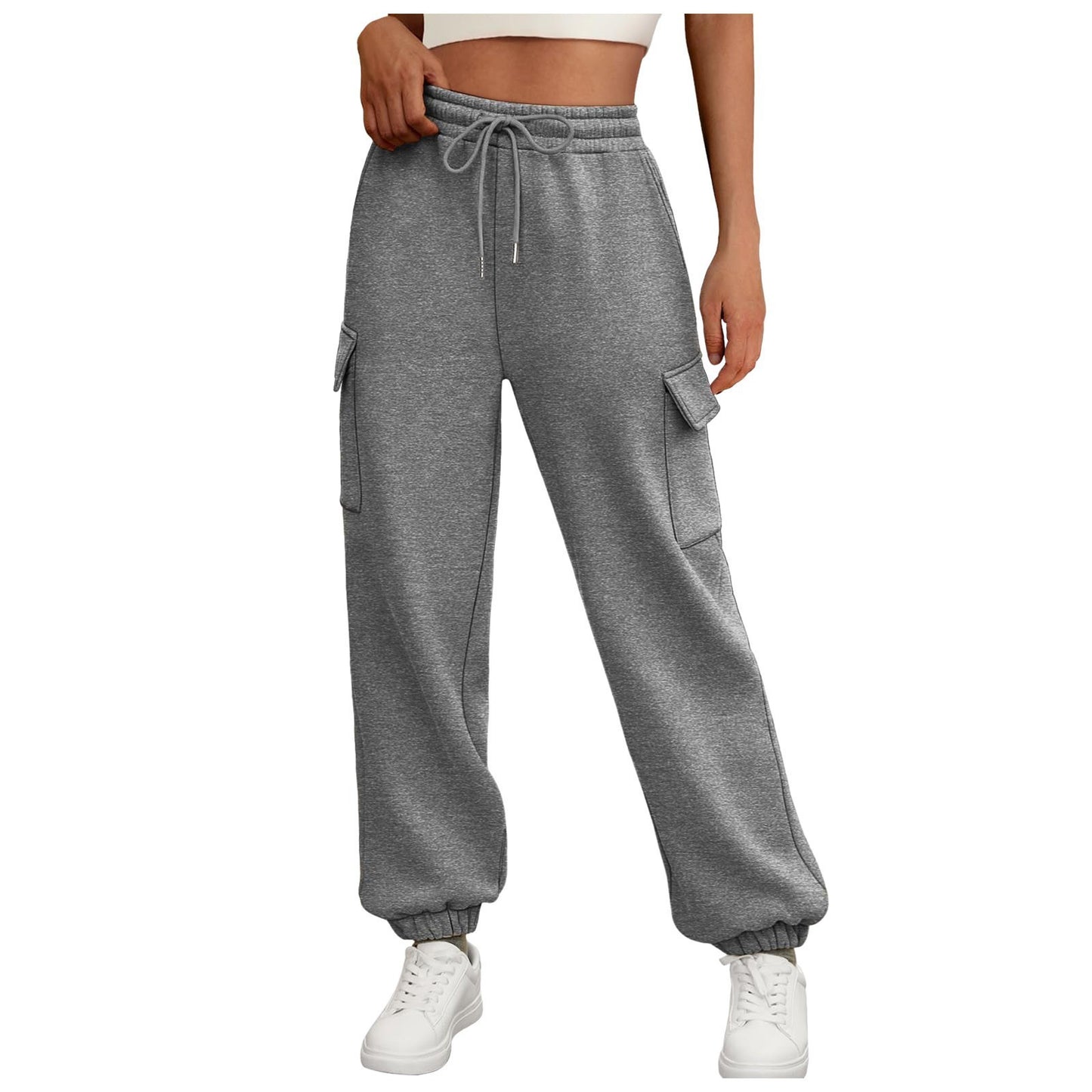 Women’s Fleece-Lined Cargo Jogger Pants – Casual Trendy Sweatpants with Pockets