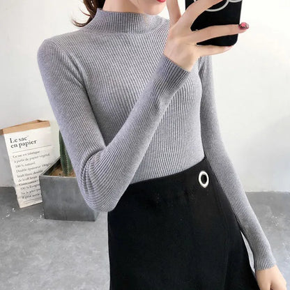 Mock Neck Korean Sweater - Vintage Knitted Pullover Jumper