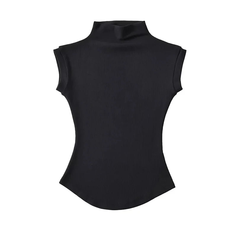 women's sleeveless turtleneck top - summer slim fit tee