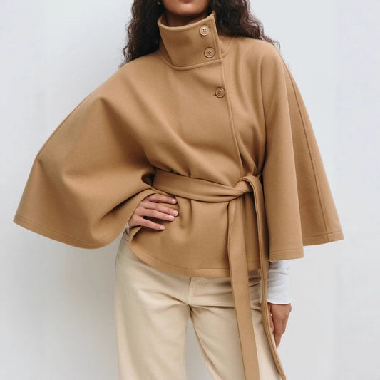 Elegant Winter High Neck Coat with Belt – Women’s Fashion Trench