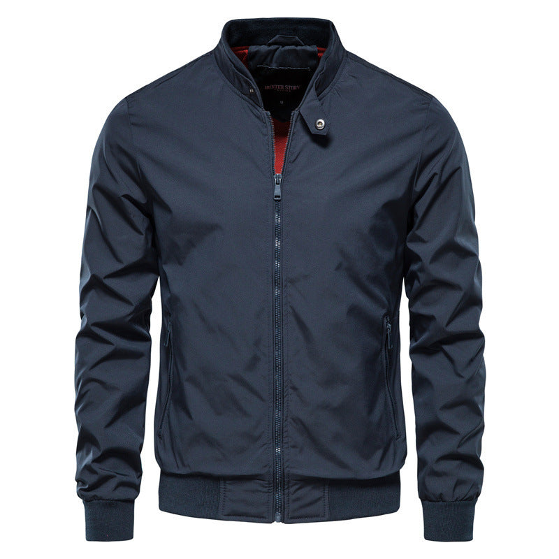 Men’s Casual Zip-Up Jacket with Pockets – Stand Collar Outwear