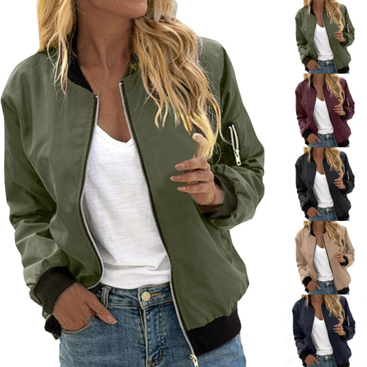 Women’s Vintage Bomber Jacket – Casual Chic Zip-Up Outwear