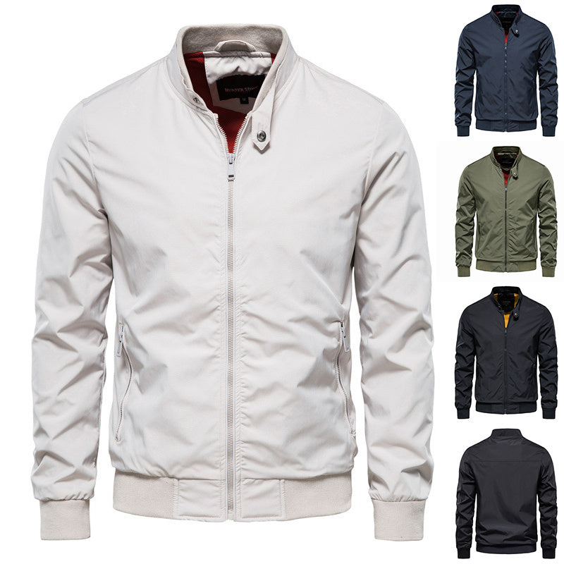 Men’s Casual Zip-Up Jacket with Pockets – Stand Collar Outwear
