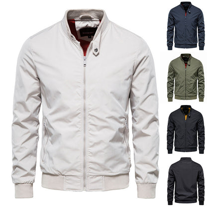 Men’s Casual Zip-Up Jacket with Pockets – Stand Collar Outwear