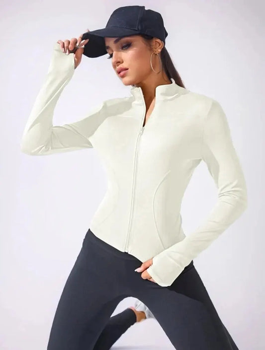 Women's Zip-Up Yoga Jacket - Short Sports Fitness Coat