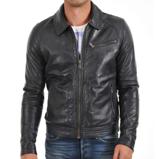 New Black Lambskin Leather Jacket-0
