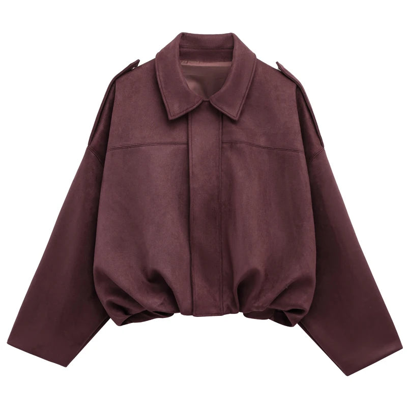 women's suede bomber jacket - cropped racing style coat