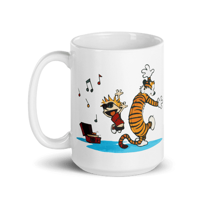 Calvin and Hobbes Dancing with Record Player Mug