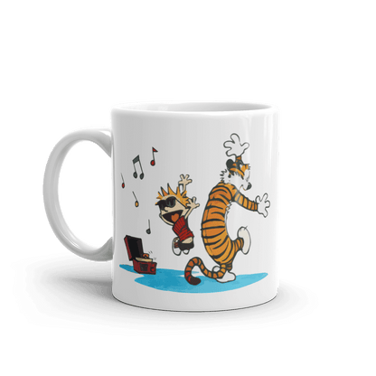 Calvin and Hobbes Dancing with Record Player Mug