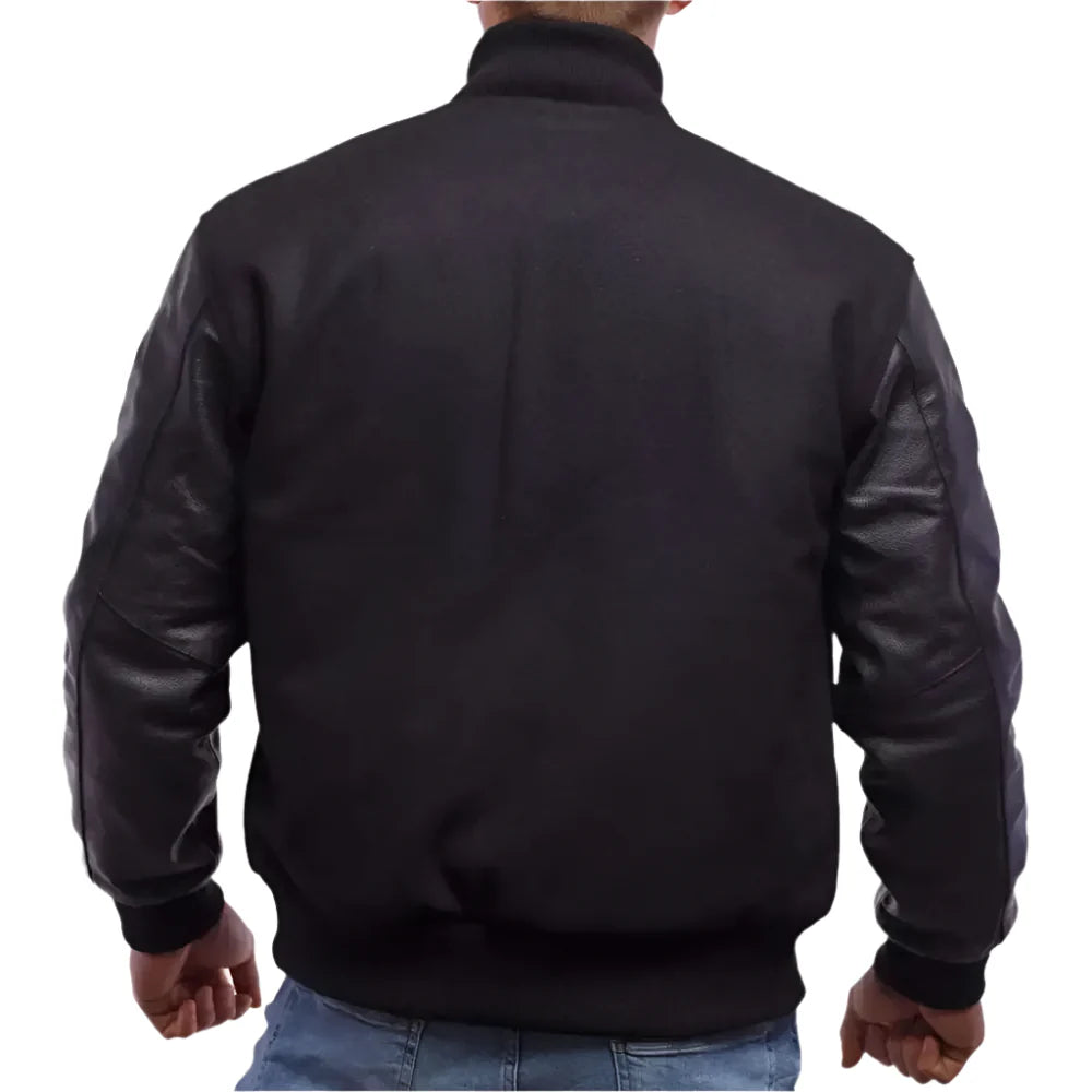 Men’s Classic Black Wool Body & Leather Sleeves Letterman Jacket