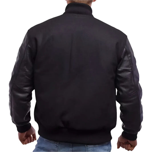 Men’s Classic Black Wool Body & Leather Sleeves Letterman Jacket