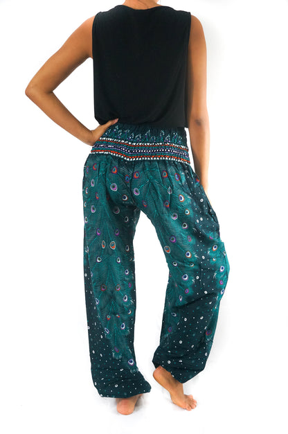 Pantalon paon bleu sarcelle pour femme, style bohème, hippie, yoga