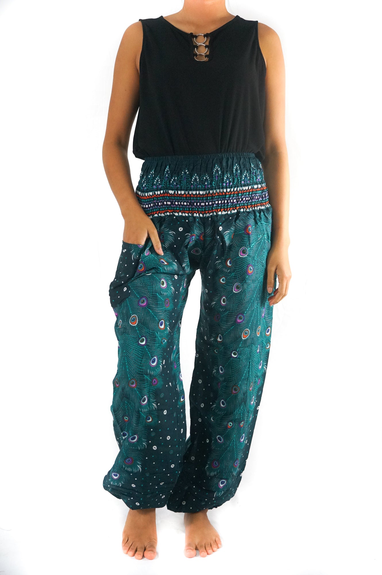 pantalon paon bleu sarcelle pour femme, style bohème, hippie, yoga