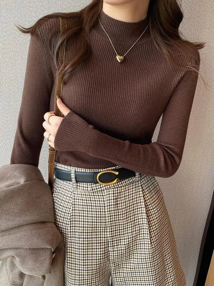 mock neck korean sweater - vintage knitted pullover jumper