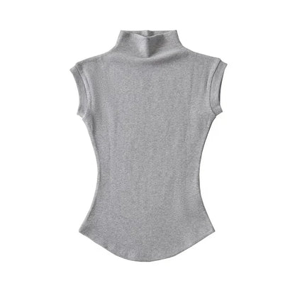 Women's Sleeveless Turtleneck Top - Summer Slim Fit Tee