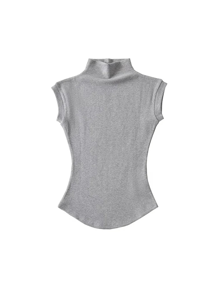 women's sleeveless turtleneck top - summer slim fit tee