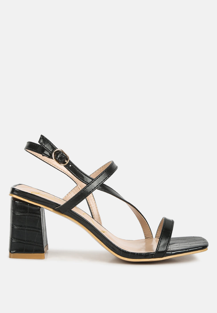 Effieo Croc Texture Block Heel Sandals-5