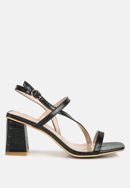 Effieo Croc Texture Block Heel Sandals-5