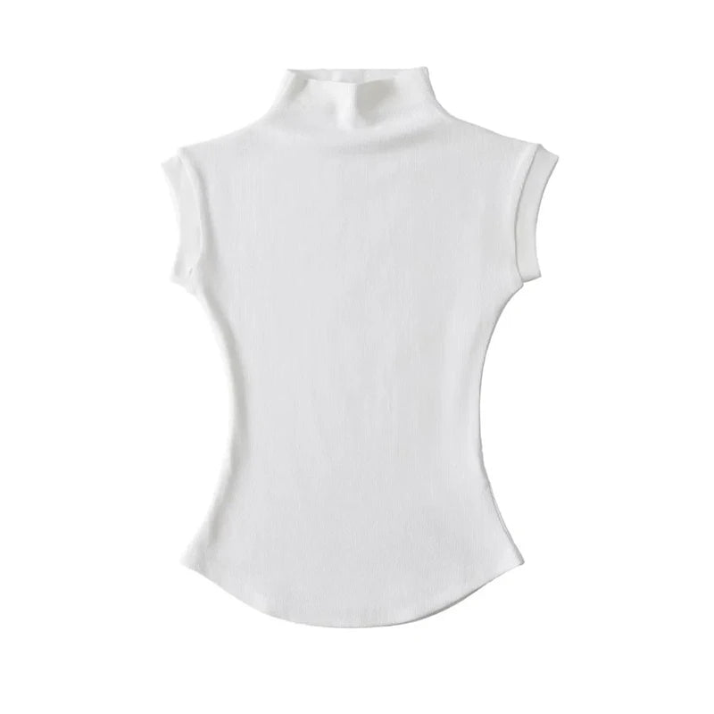 women's sleeveless turtleneck top - summer slim fit tee