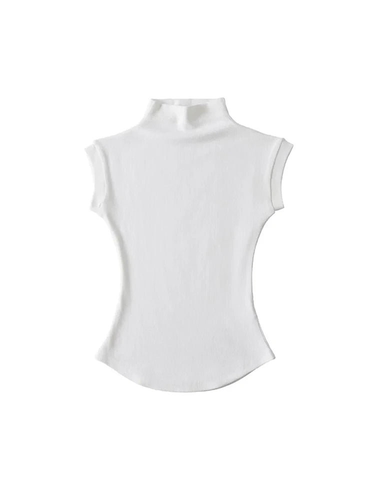 women's sleeveless turtleneck top - summer slim fit tee