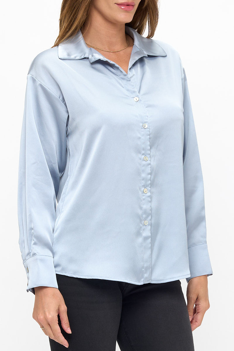 Satin Shirt With Long Sleeves and Front Closure