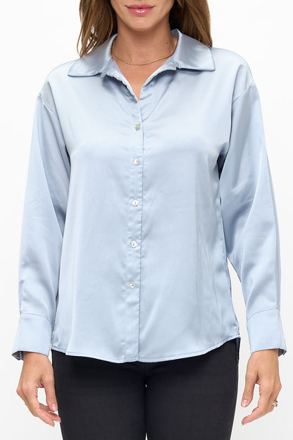Satin Shirt With Long Sleeves and Front Closure