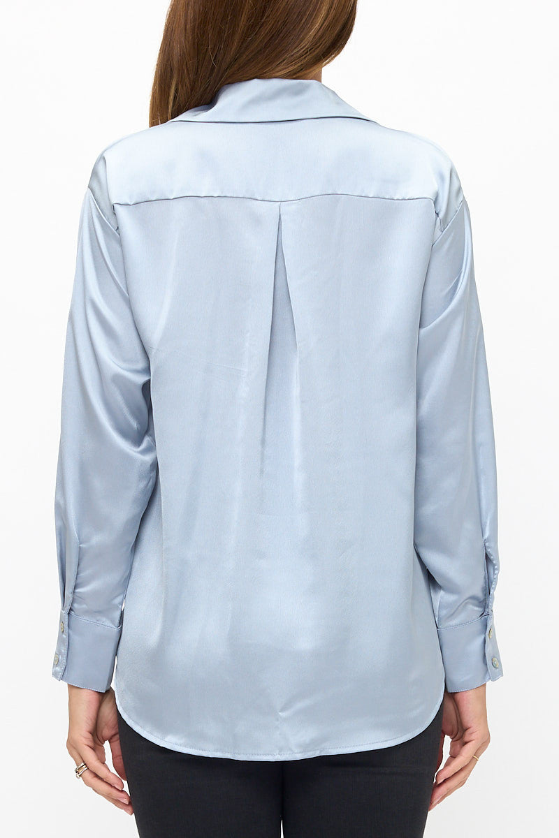 Satin Shirt With Long Sleeves and Front Closure