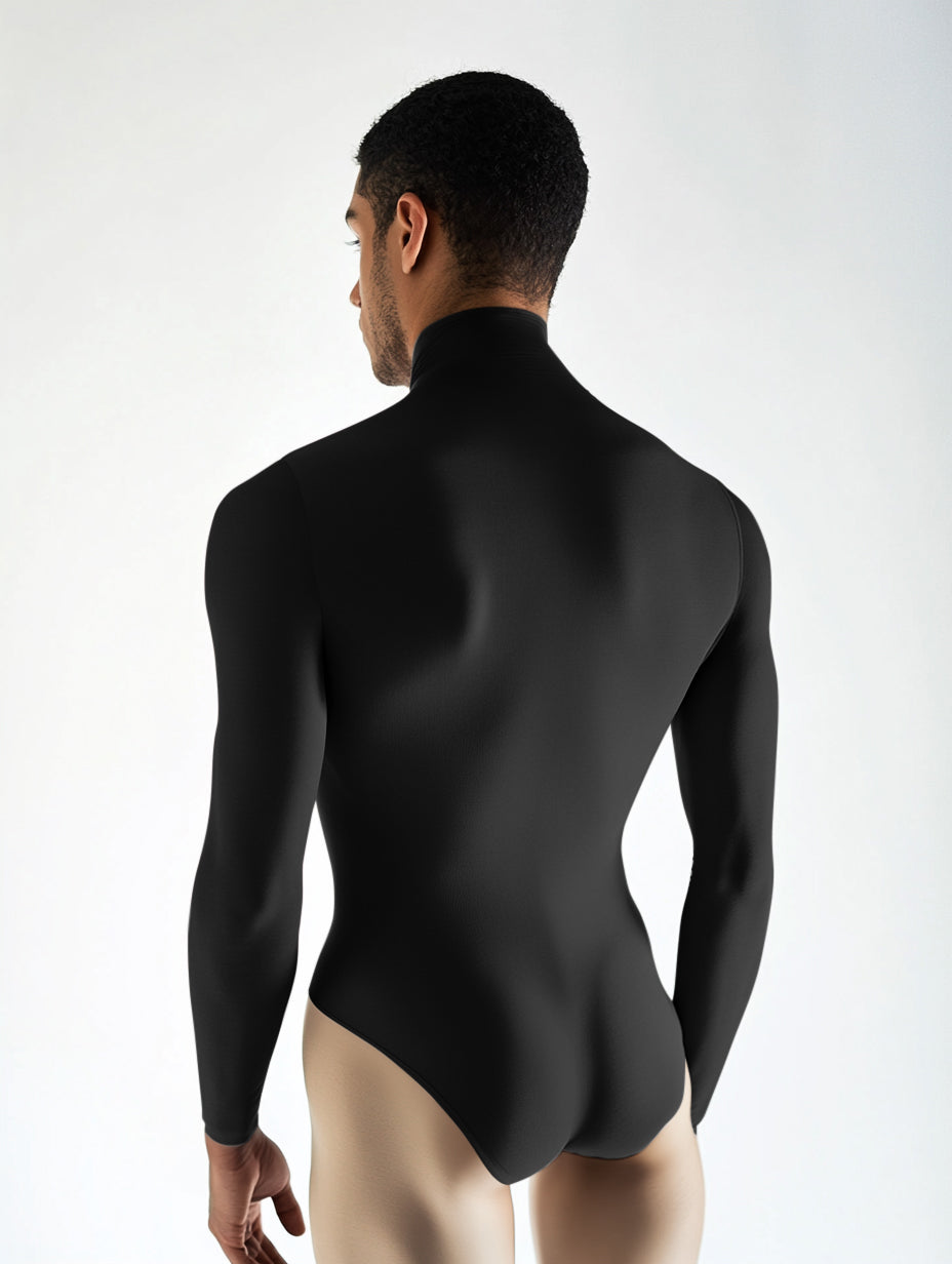 Long Sleeve Mock Neck Leotard - Black