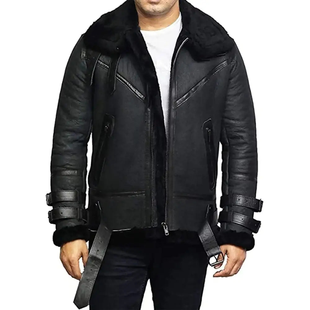 mens genuine sheepskin aviator jacket-0