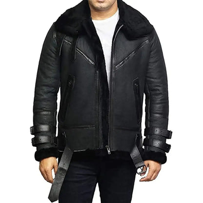 Mens Genuine Sheepskin Aviator Jacket-0