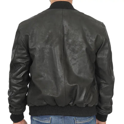 Mens Black Leather Bomber Jacket