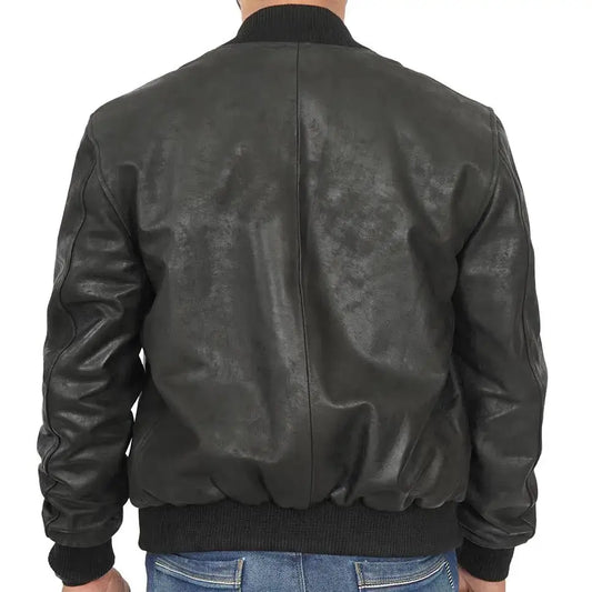 Mens Black Leather Bomber Jacket