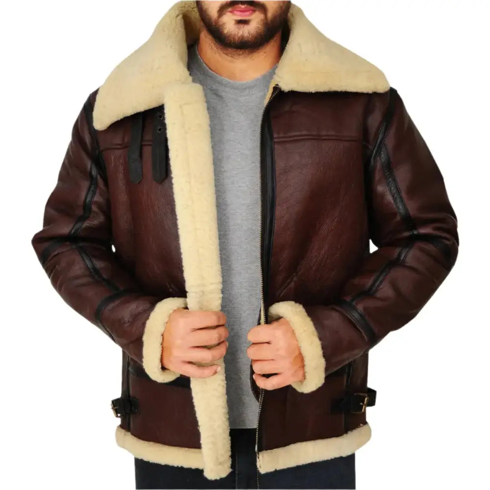 Mens Brown Shearling B3 Bomber Jacket