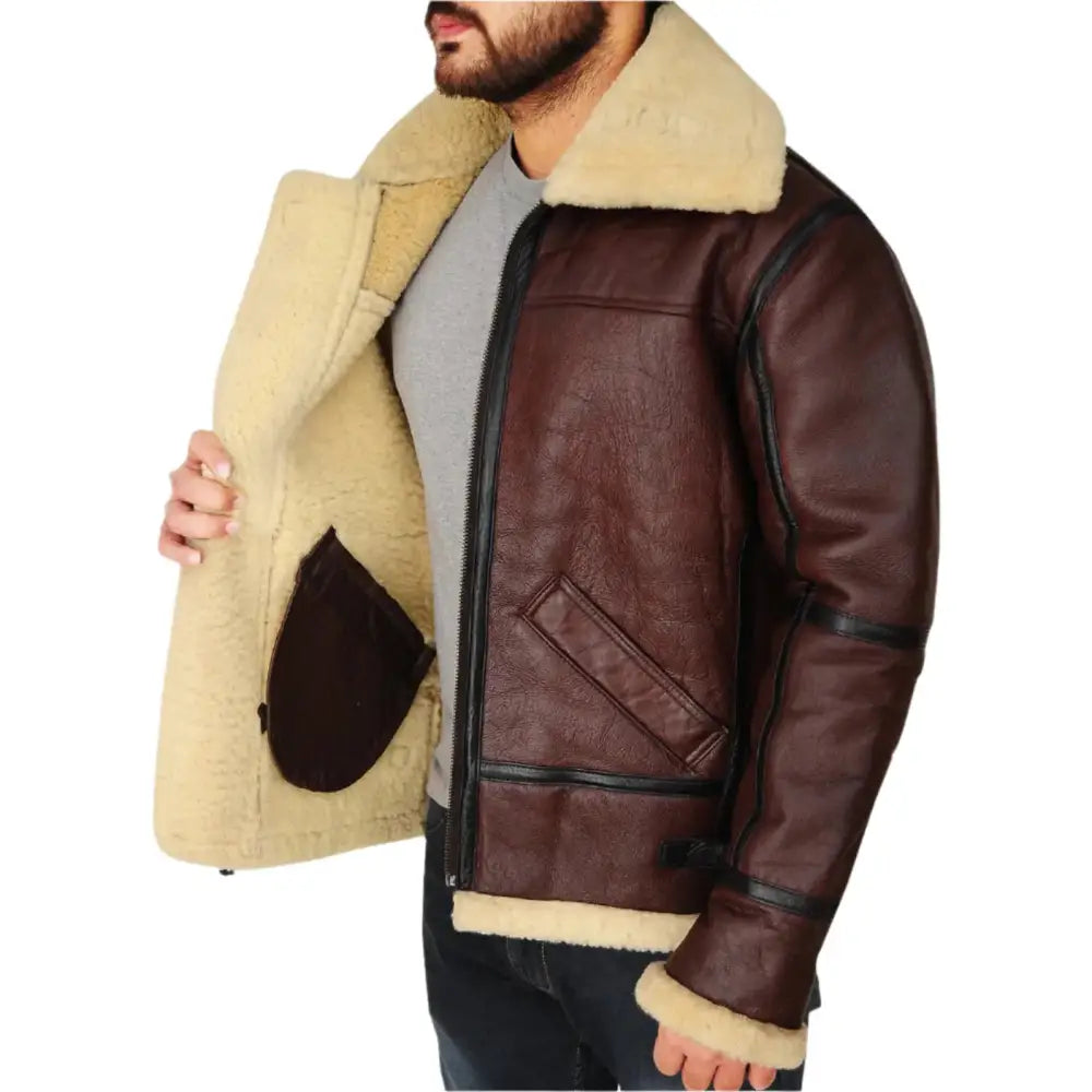 Mens Brown Shearling B3 Bomber Jacket