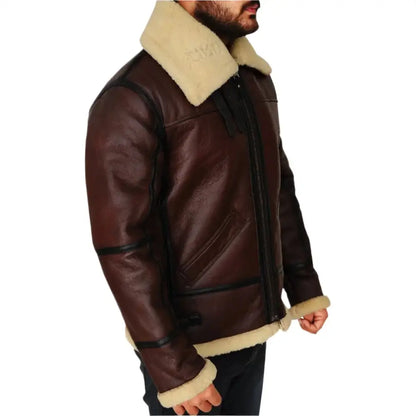 Mens Brown Shearling B3 Bomber Jacket