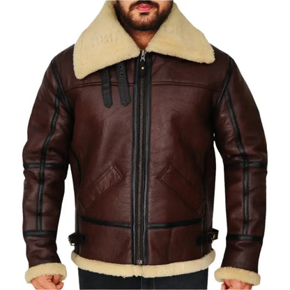 Mens Brown Shearling B3 Bomber Jacket