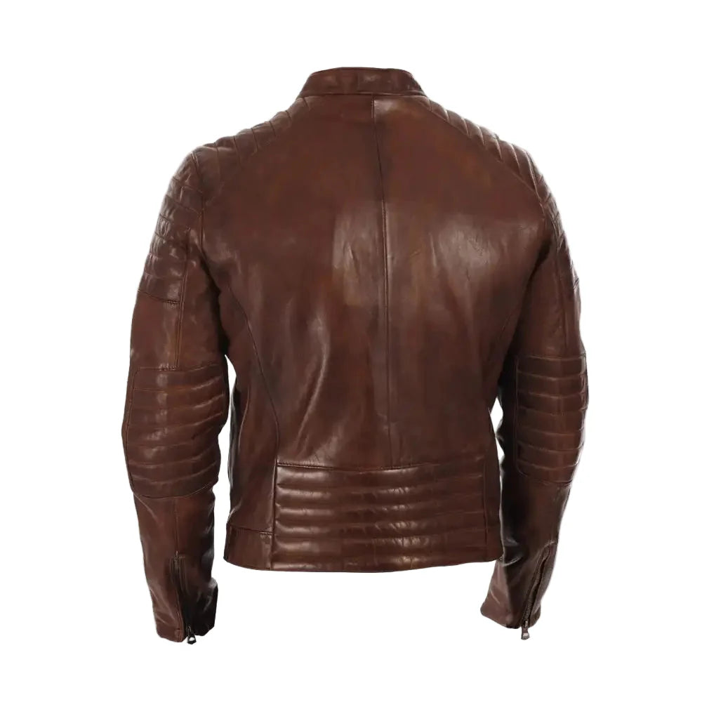 men’s brown waxed leather biker jacket