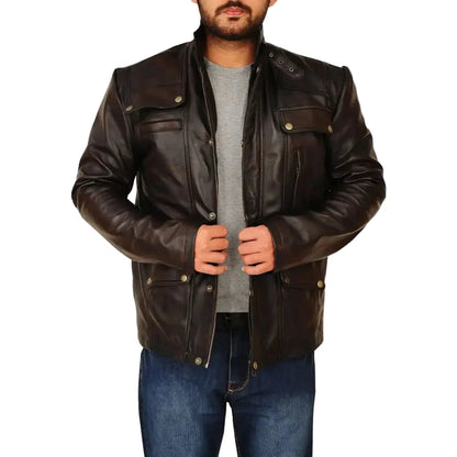 Men's Classic Dark Brown Leather Jacket