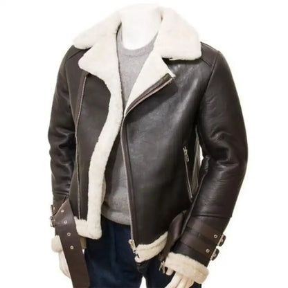 Mens Faux Shearling Aviator Jacket