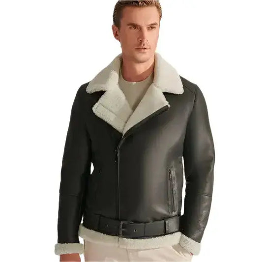 Mens RAF Black B3 Shearling Aviator Jacket