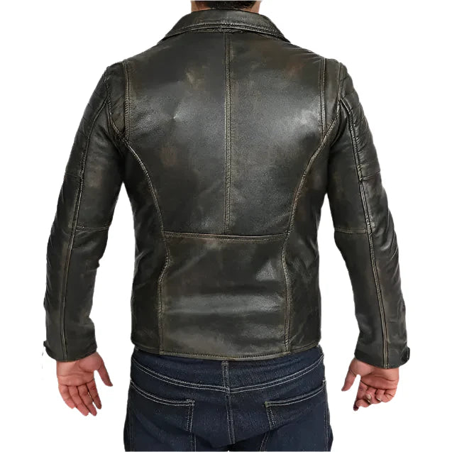 Men's Slim Fit Vintage Black Leather Biker Jacket-1