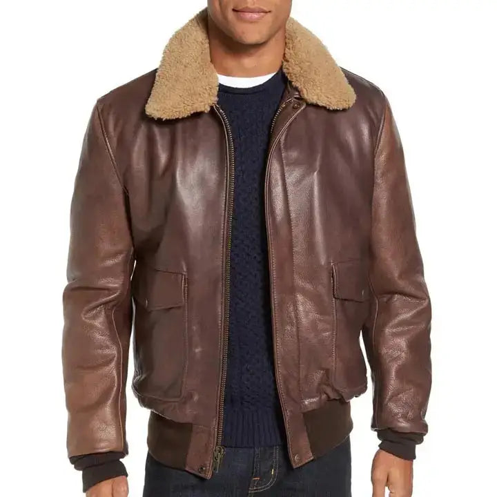blouson aviateur en cuir de vache ciré