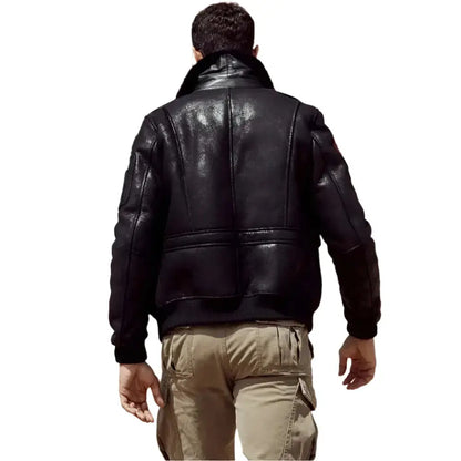 Mens Black Sheepskin Shearling Aviator Jacket