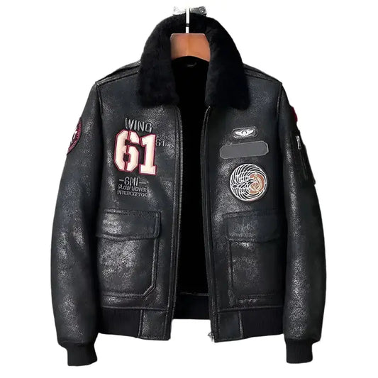 Mens Black Sheepskin Shearling Aviator Jacket