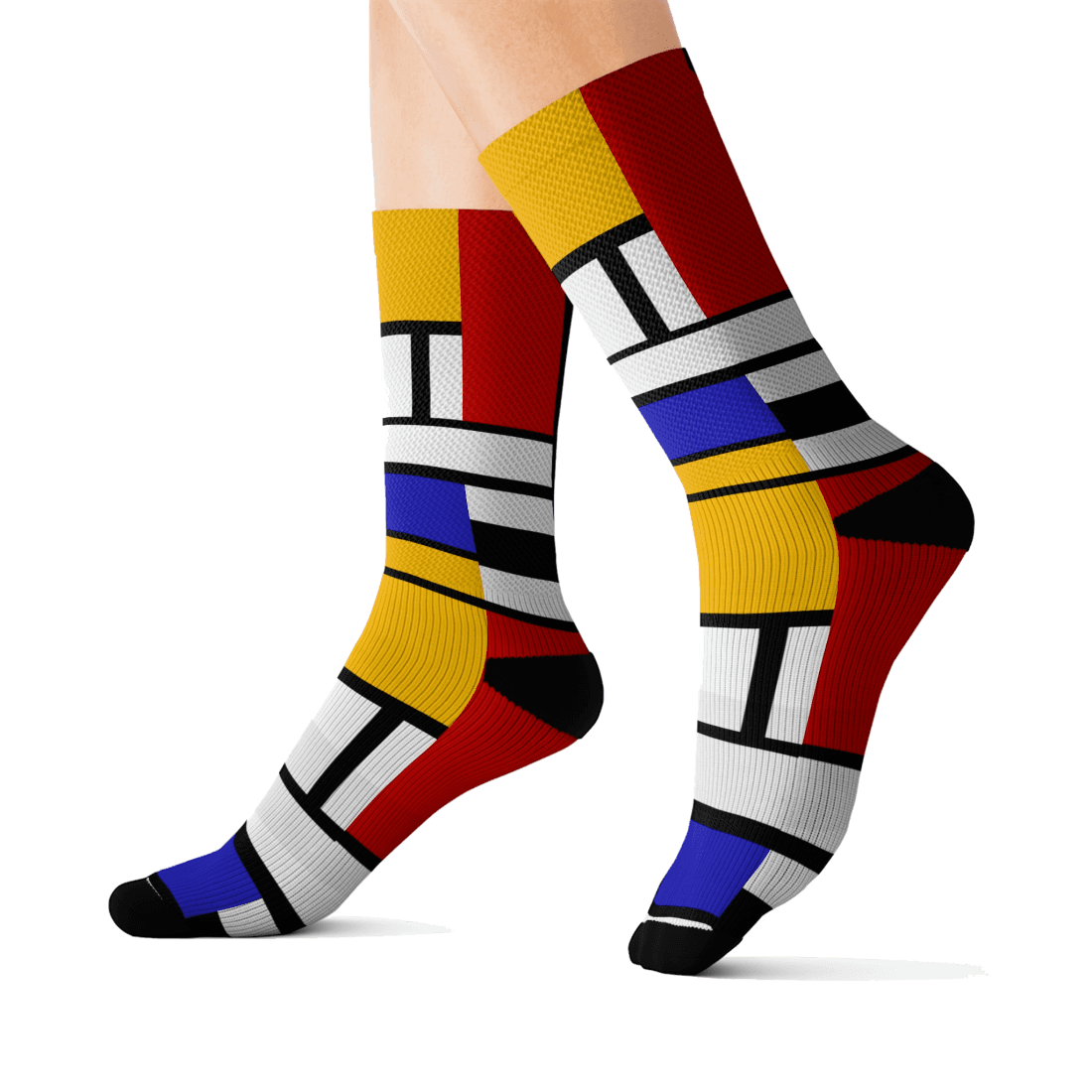 piet mondrian - composition with red, yellow, and blue - 1942 artwork socks