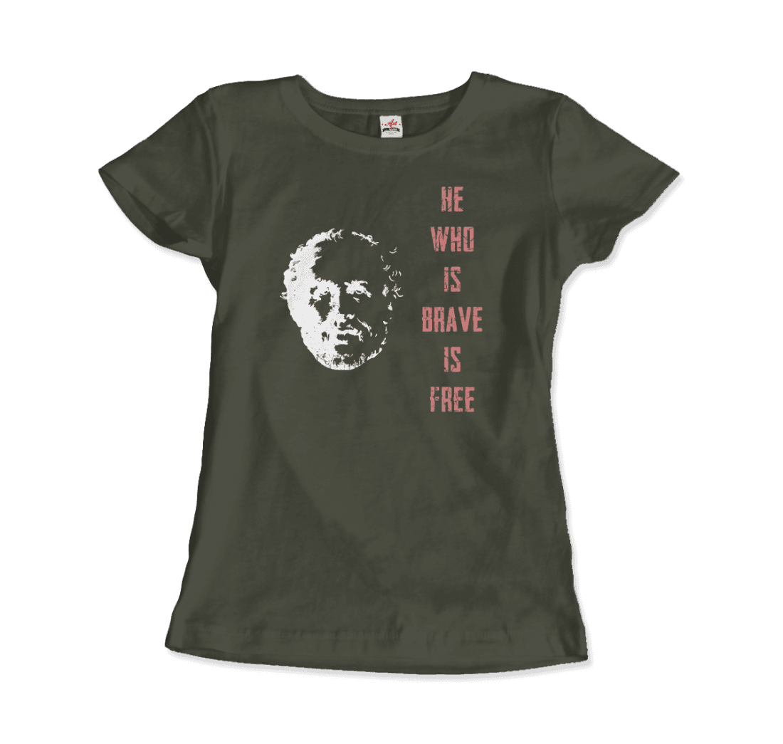 Seneca Famous Stoic Quote- He Who is Brave is Free - T-Shirt
