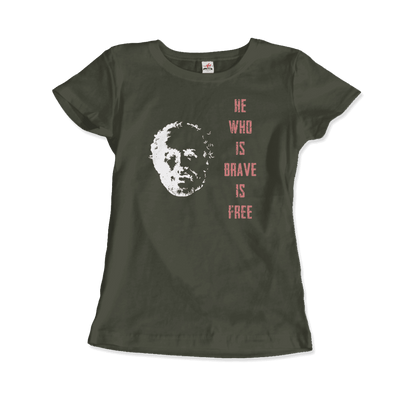 Seneca Famous Stoic Quote- He Who is Brave is Free - T-Shirt